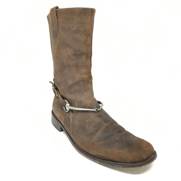 John Varvatos Italy Engineering Horsebit Boots Shoes Size 11.5 Brown